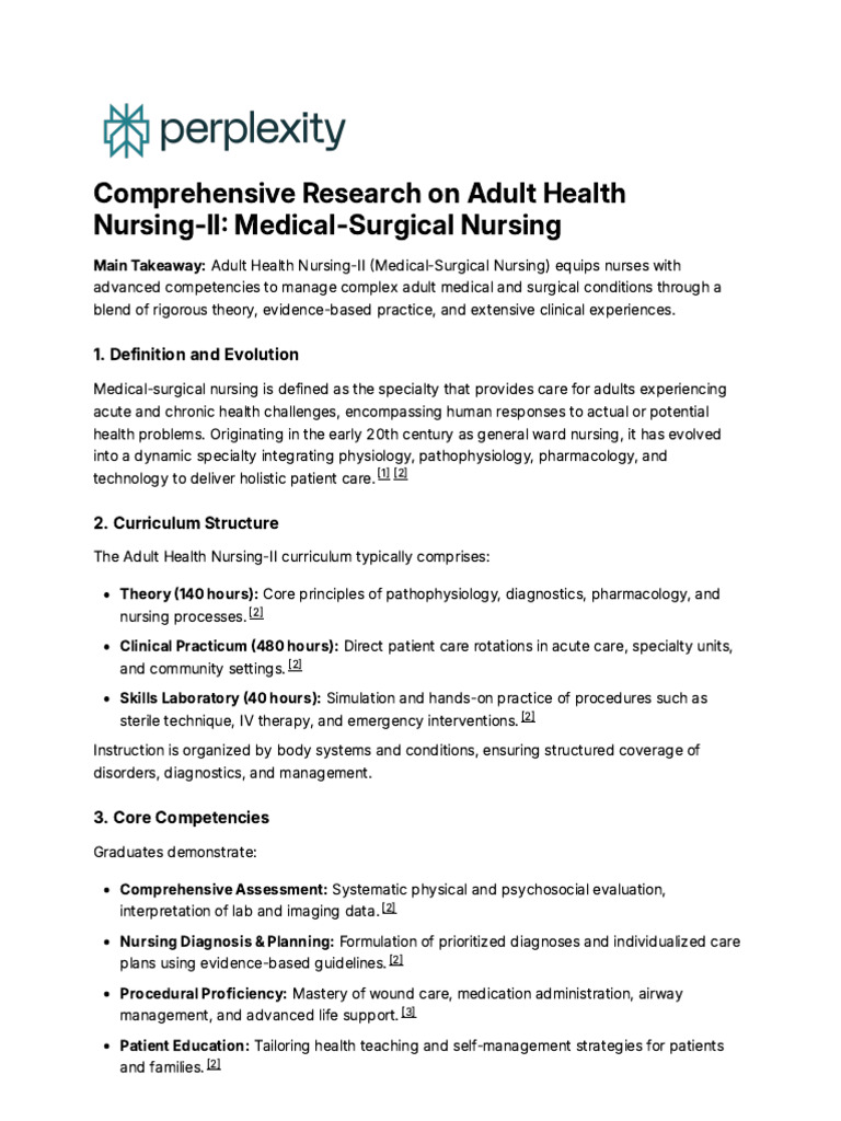 Advanced Adult Health Nursing II Guide | PDF | Nursing | Medical Diagnosis