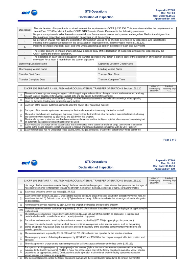 STS09 Declaration of Inspection | PDF