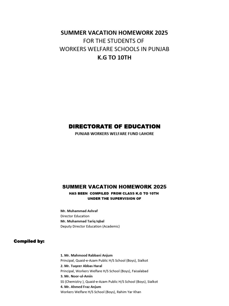 Summer Vacation Homework 2025 | PDF | English Language | Noun