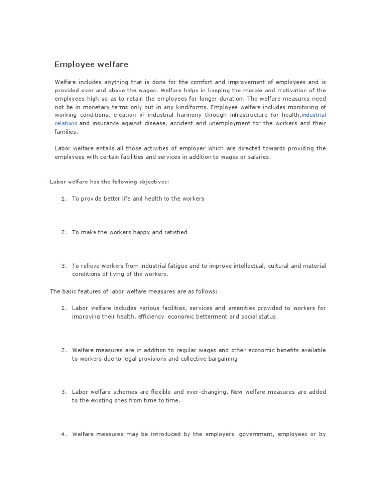 Employee Welfare | PDF | Welfare | Employment