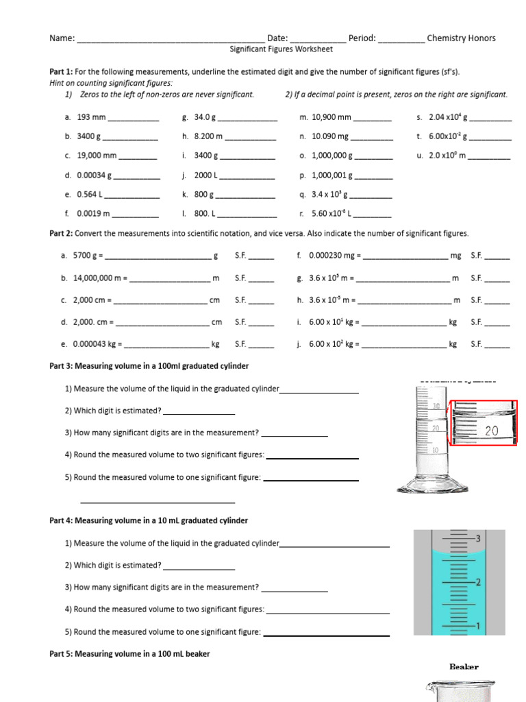 Significant Figures Practice Worksheet | PDF | Significant Figures | Volume