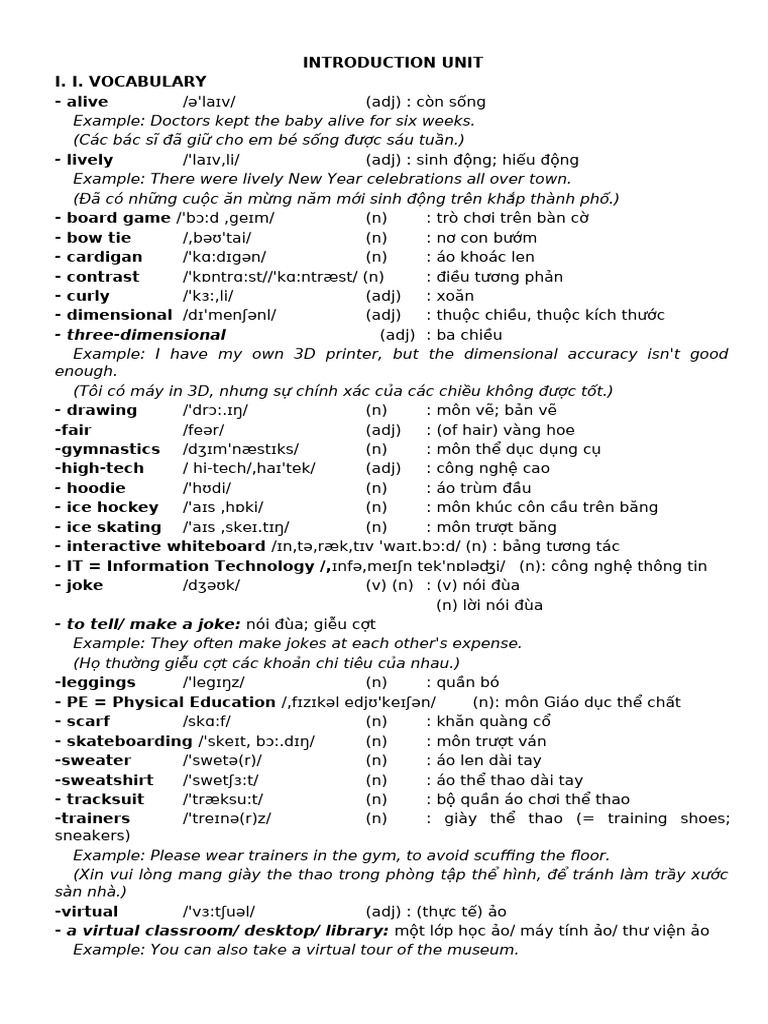 Vocabulary List and Examples | PDF