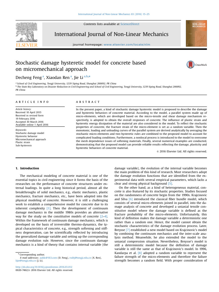 Stochastic Hysteretic Model for Concrete | PDF | Fracture | Deformation ...