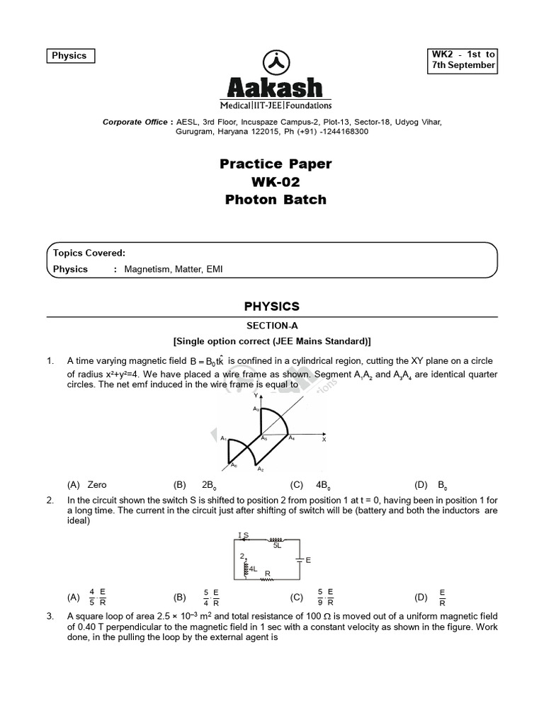 Physics Practice Paper: Magnetism & EMI | PDF | Magnetic Field | Inductor