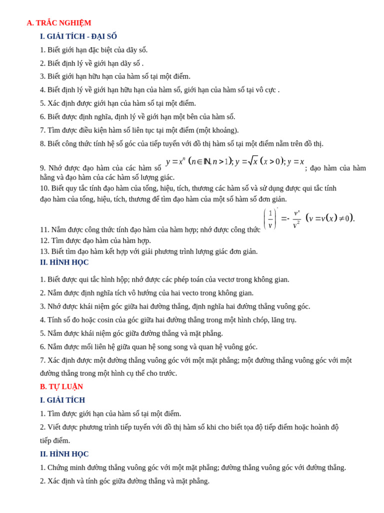 Noi Dung On Tap Toan 11 | PDF