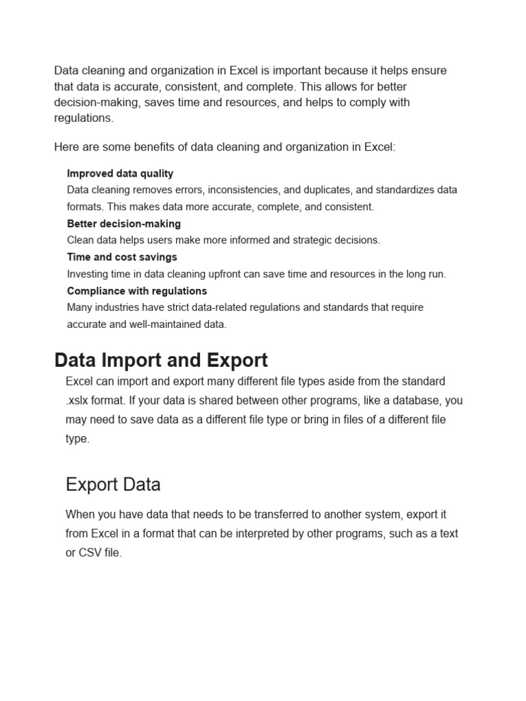 Excel Data Cleaning and Organization Guide | PDF | Comma Separated ...