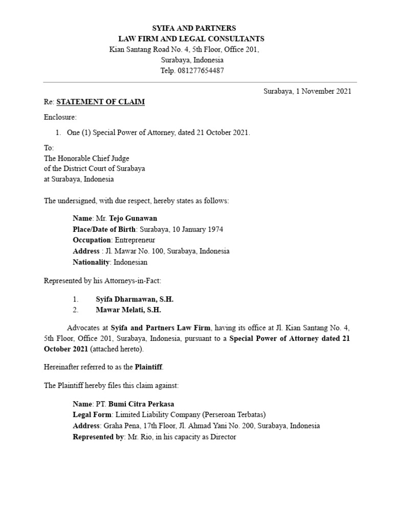 Surabaya Breach of Contract Claim | PDF | Breach Of Contract ...