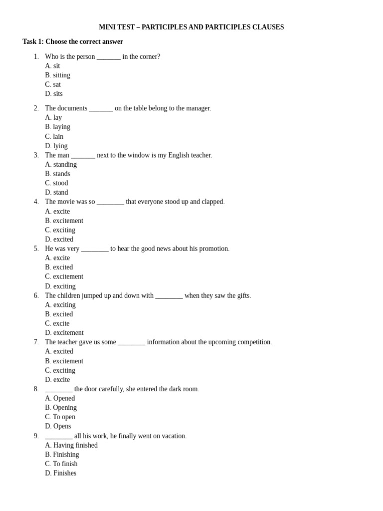 Kiểm Tra Participles - Participle Clauses | PDF | Chess Theory | Chess