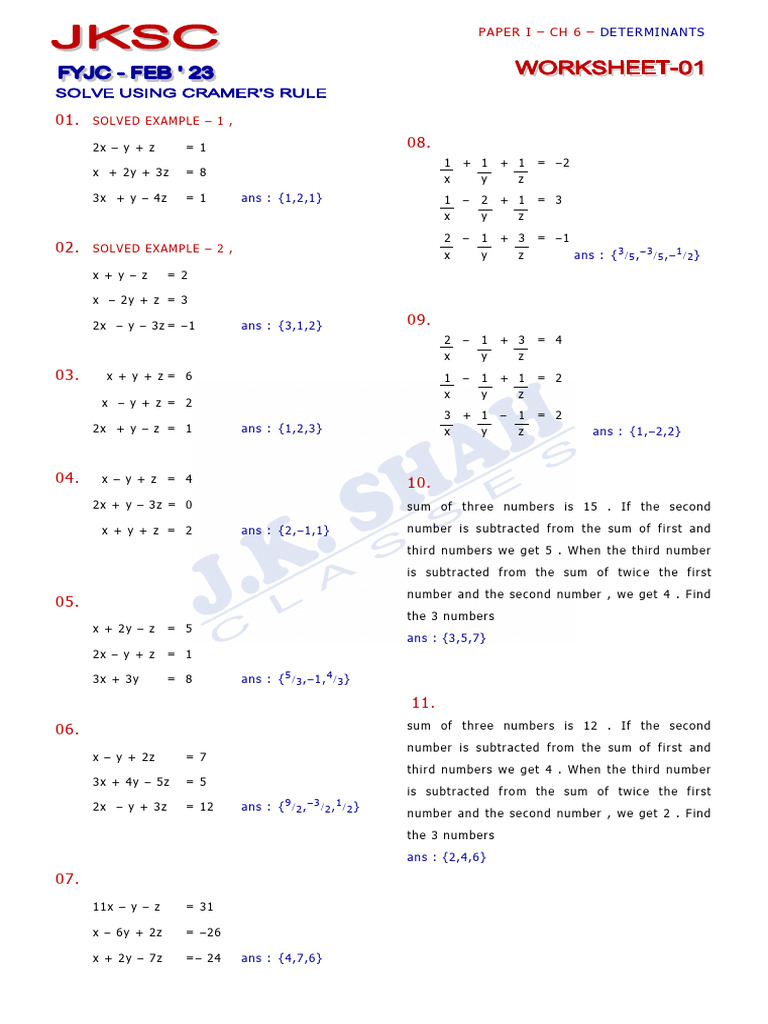 Solved Examples on Determinants | PDF | Convex Geometry | Euclidean ...