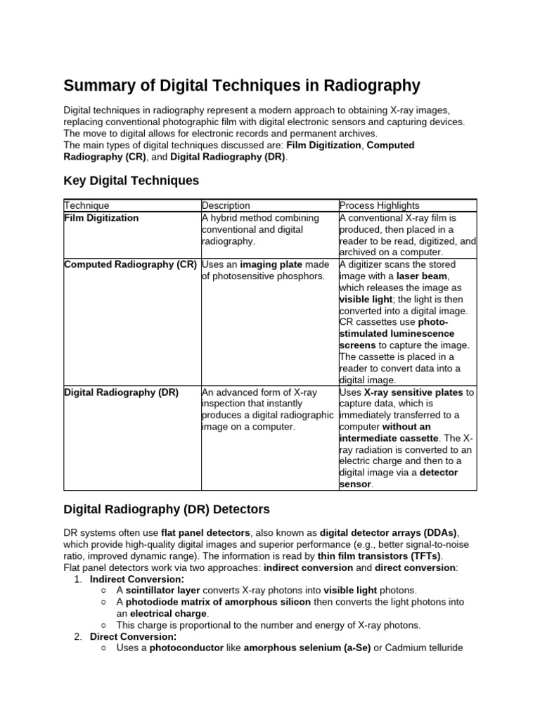 Digital Techniques in Radiography Overview | PDF | Radiography ...