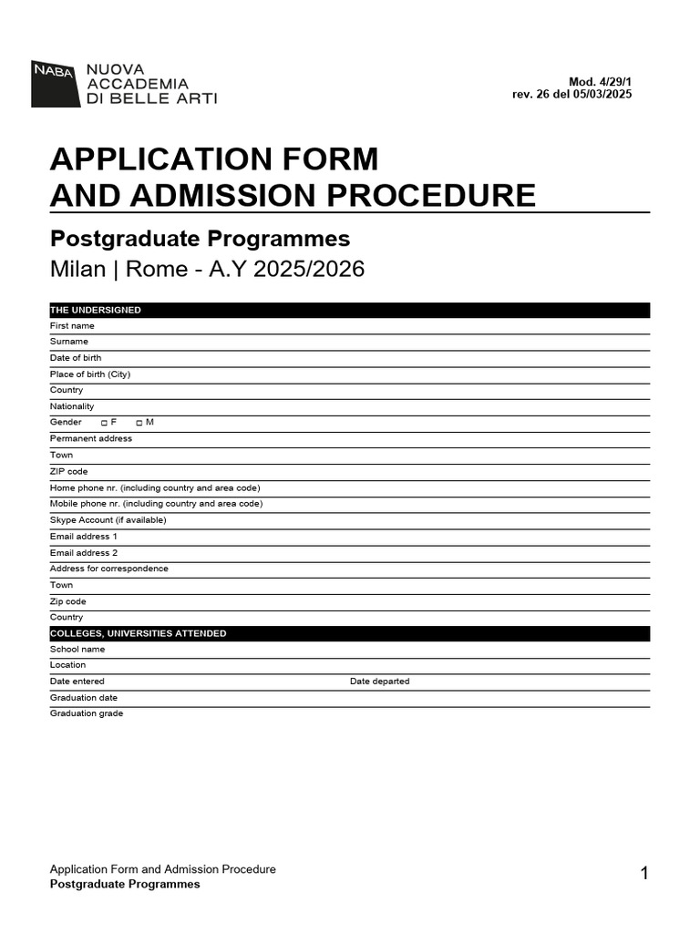 NABA Master's Programs Application 2025 | PDF | Academic Degree