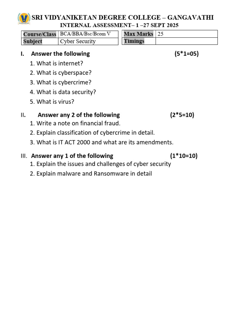 Cyber Security Internal Assessment Guide | PDF