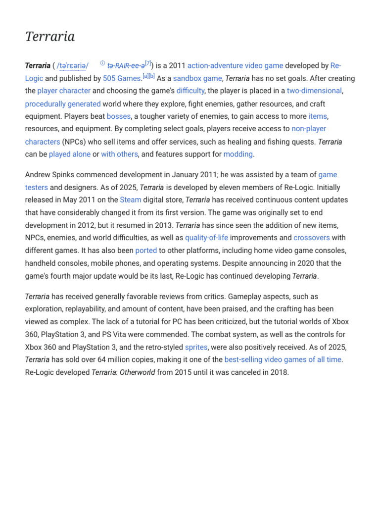 Terraria: Sandbox Adventure Game Overview | PDF | Video Games ...