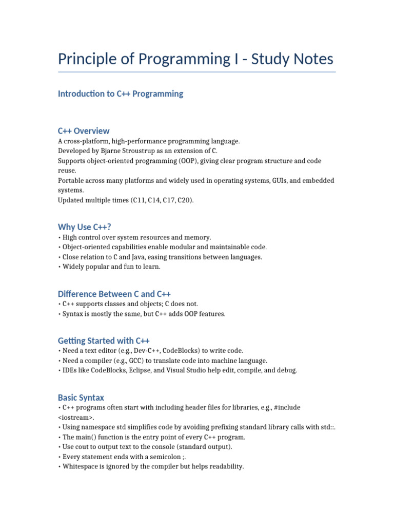 C++ Programming Study Notes | PDF | C++ | Information Technology
