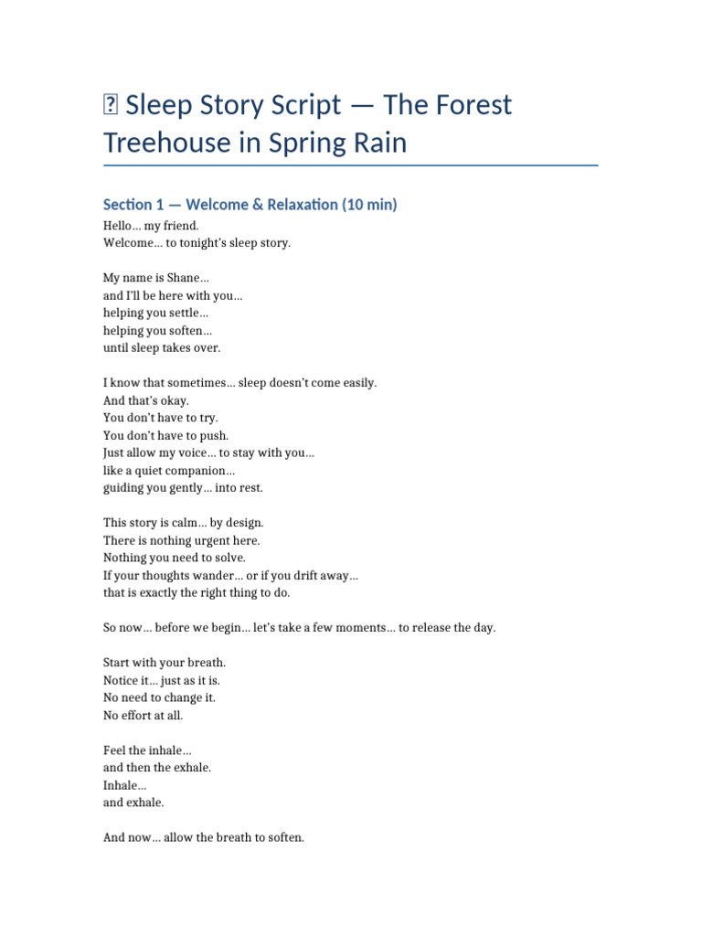 Treehouse Sleep Story | PDF