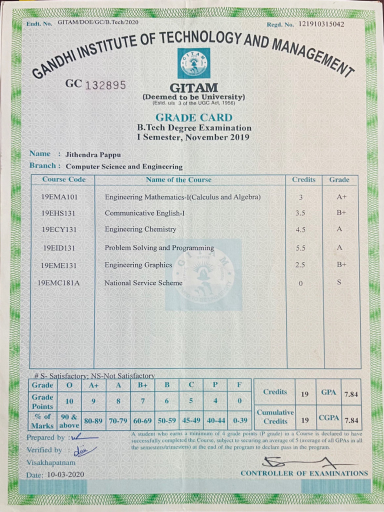Btech Mark Sheets | PDF