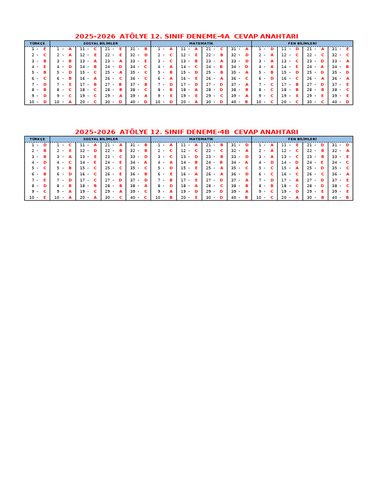 12 Tarama 04 Cevap Anahtarı | PDF