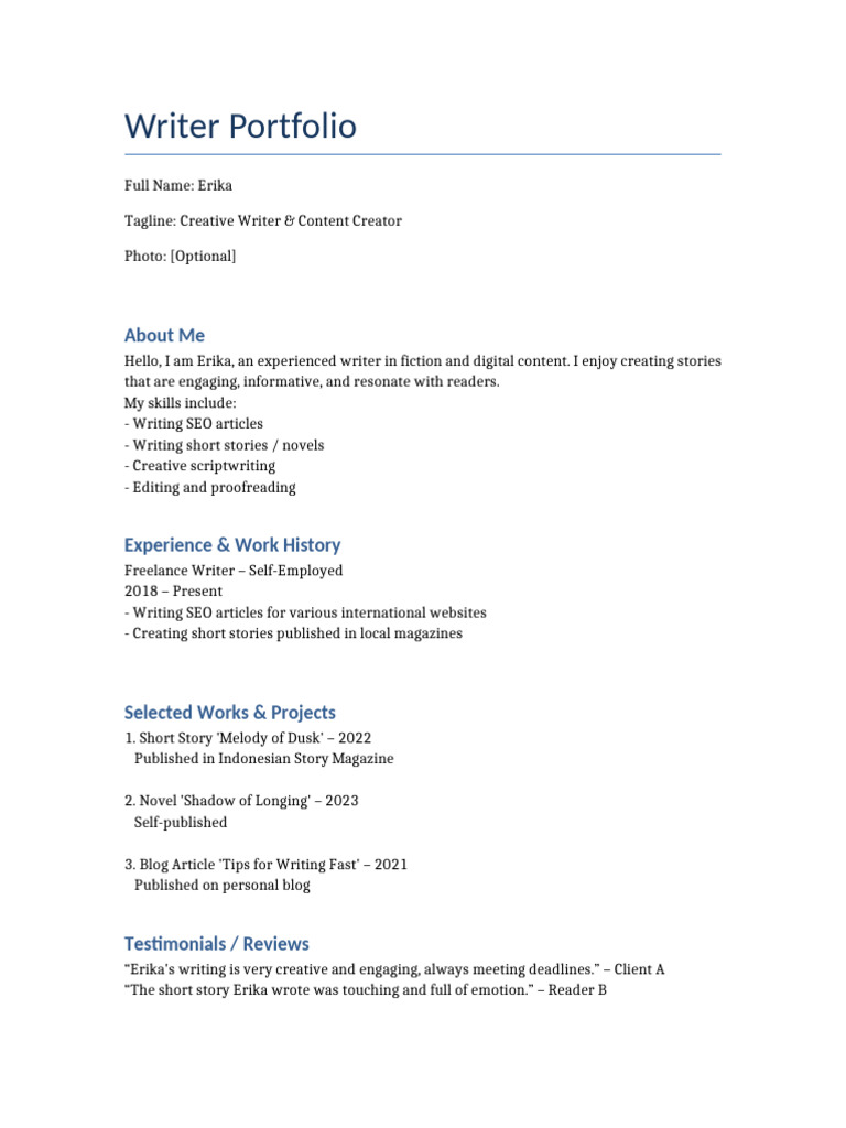 Erika's Creative Writing Portfolio | PDF