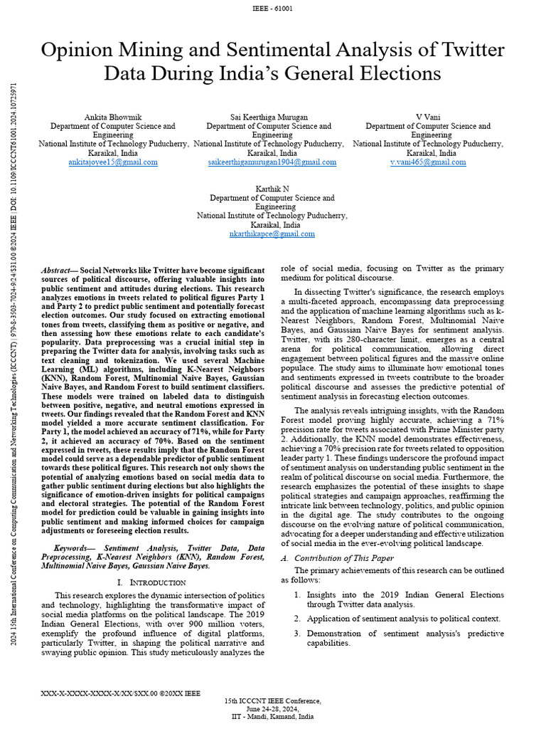 Twitter Sentiment Analysis in Indian Elections | PDF | Machine Learning ...