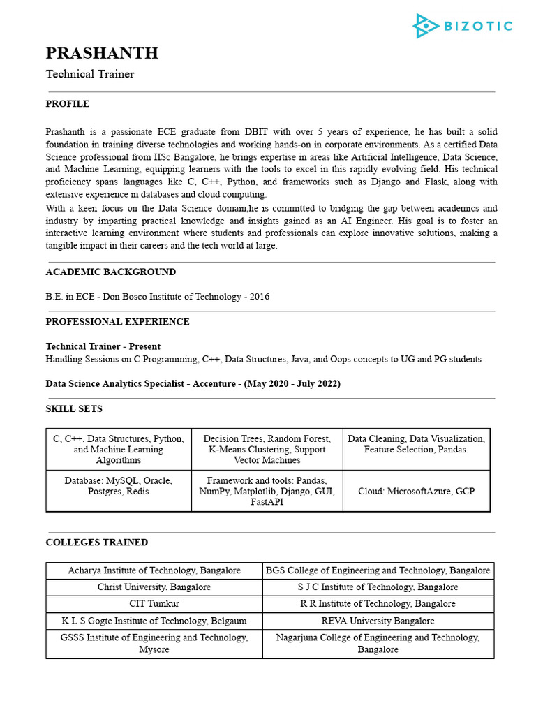 Prashanth - Trainer Profile | PDF