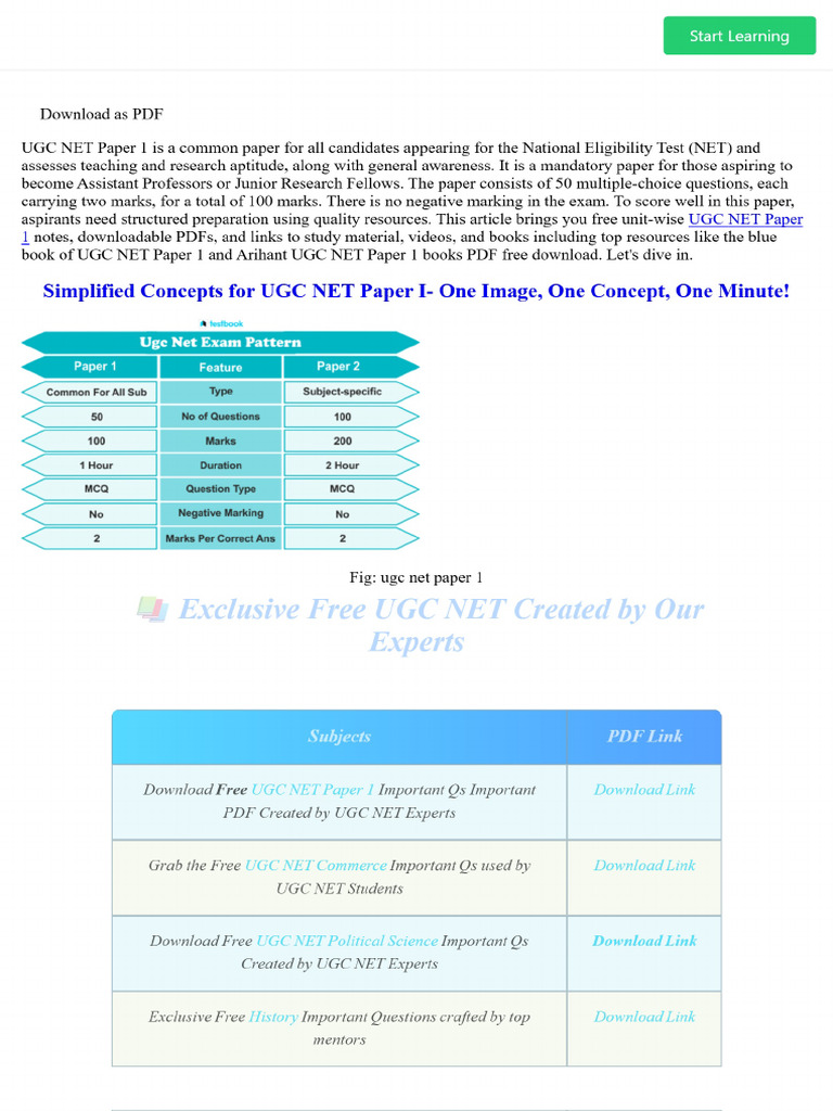 UGC NET Paper 1 - Download PDF Notes & Unit-Wise Study Material | PDF