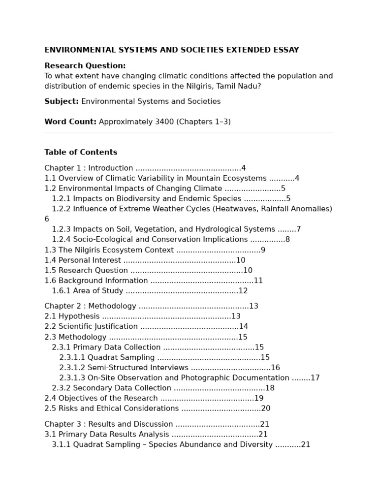 Ee Draft 1 Environmental Systems and Societies Extended Essay | PDF ...
