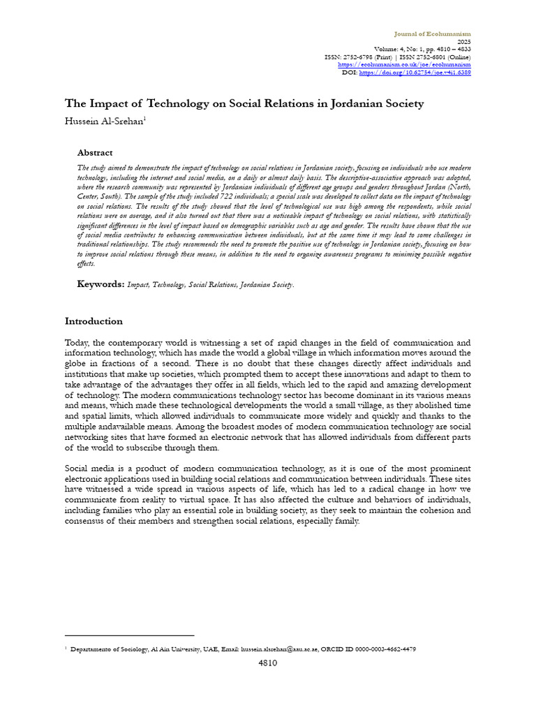 Technology's Impact on Jordanian Society | PDF | Methodology | Validity ...