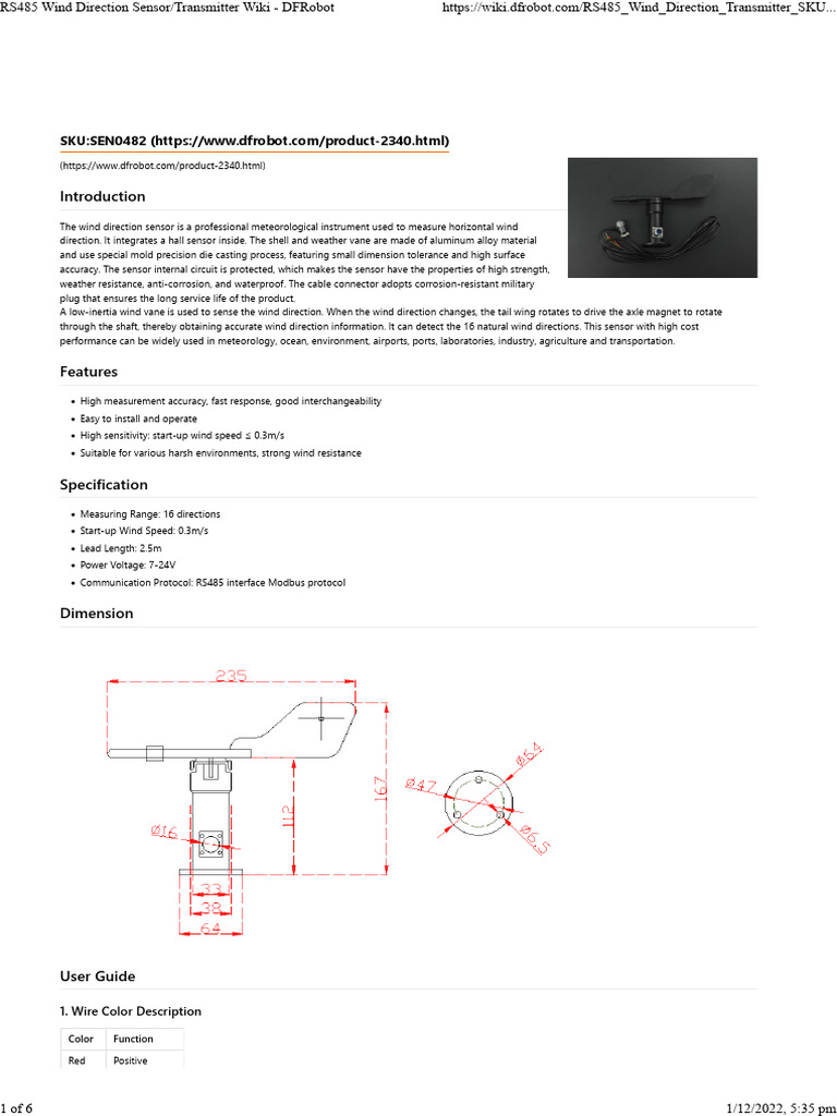 RS485 Wind Direction Sensor Overview | PDF | Computer Engineering ...