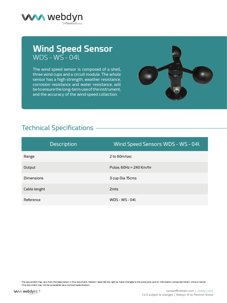 Webdyn Anemometer Datasheet2 | PDF