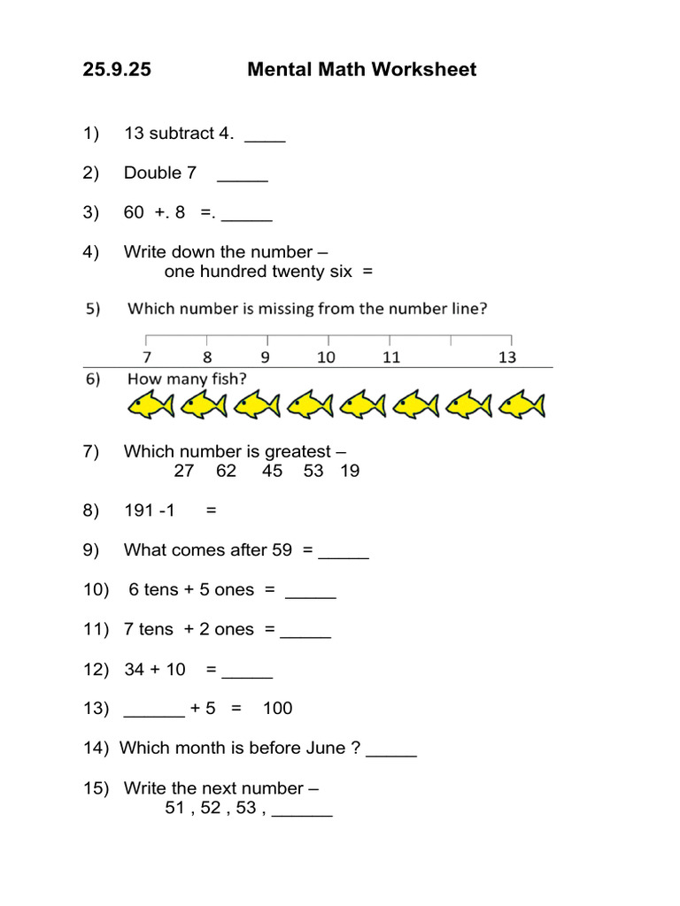 Mental Math Worksheet | PDF