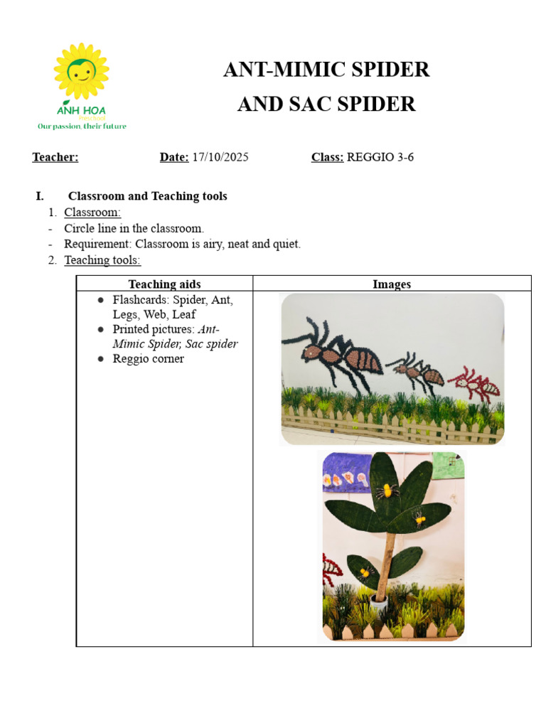 Ant-Mimic and Sac Spider Lesson Plan | PDF | Spider | Classroom