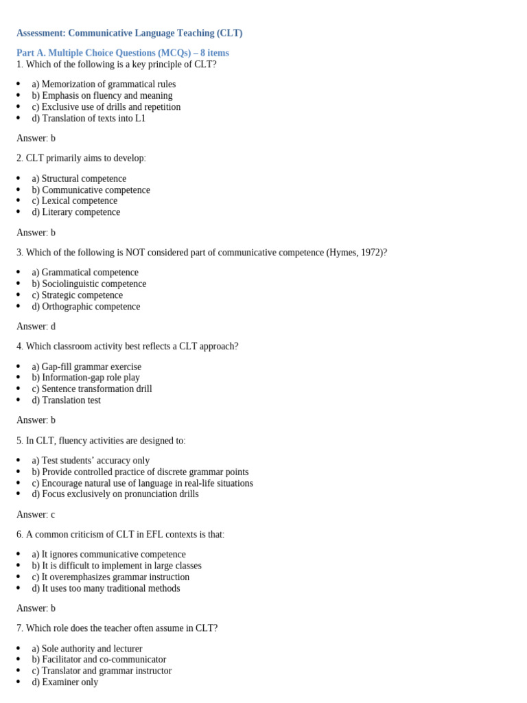 Communicative Language Teaching Assessment | PDF | Behavior ...