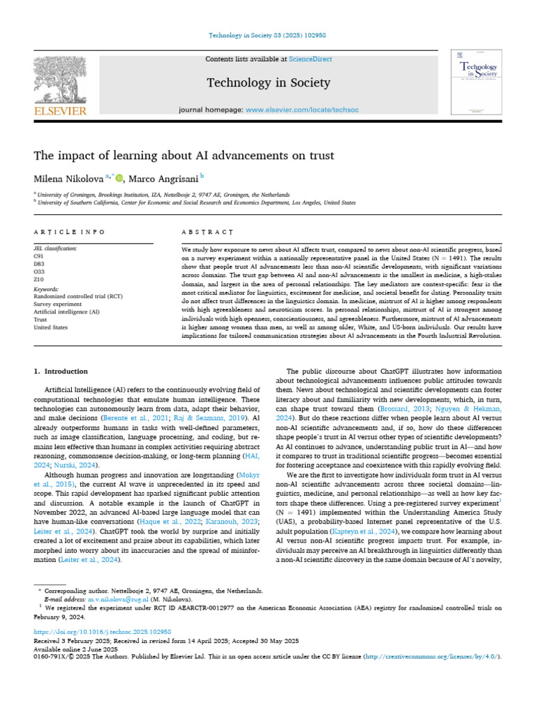 Trust in AI vs. Non-AI Advances | PDF | Artificial Intelligence ...