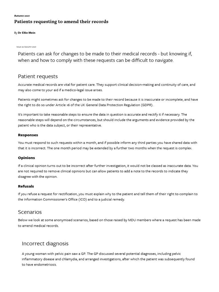 Amending Medical Records: Patient Rights | PDF | Medical Diagnosis ...