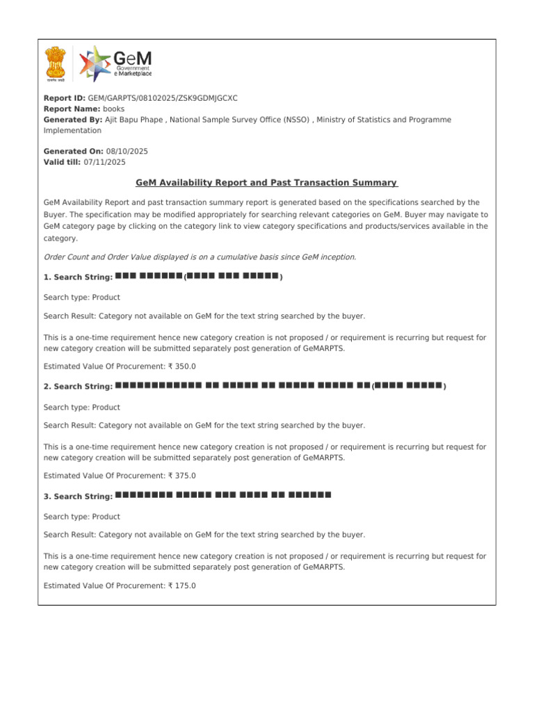 GeM Availability and Transaction Summary | PDF
