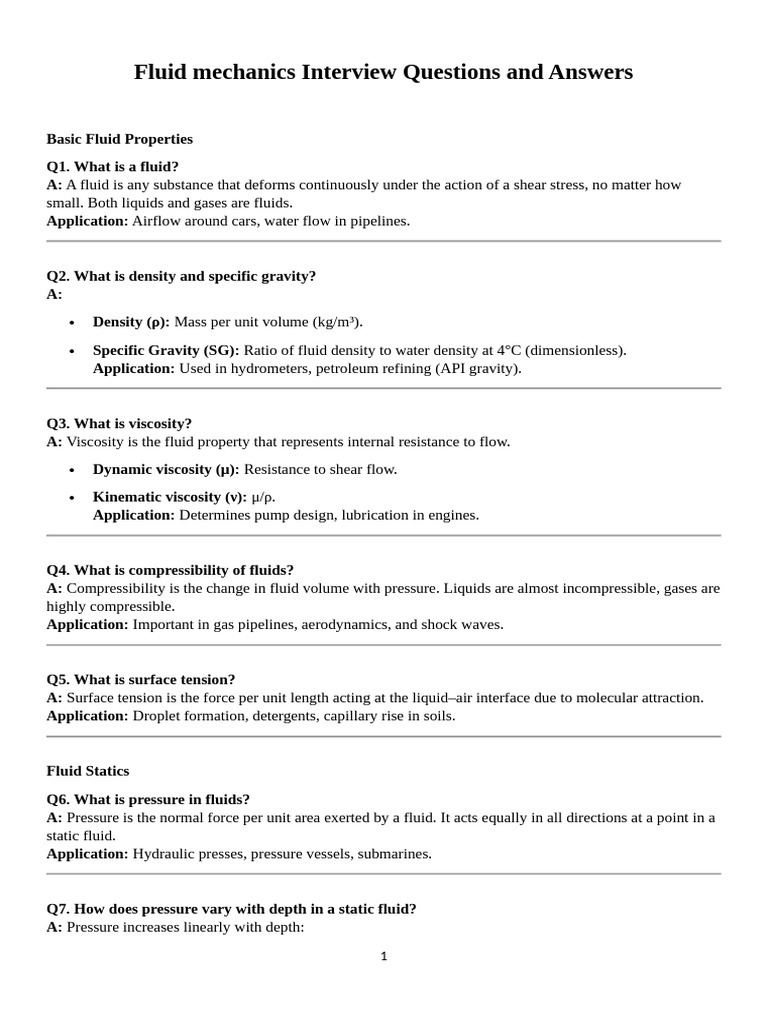 Fluid Mechanics Interview Q&A Guide | PDF | Flow Measurement | Valve
