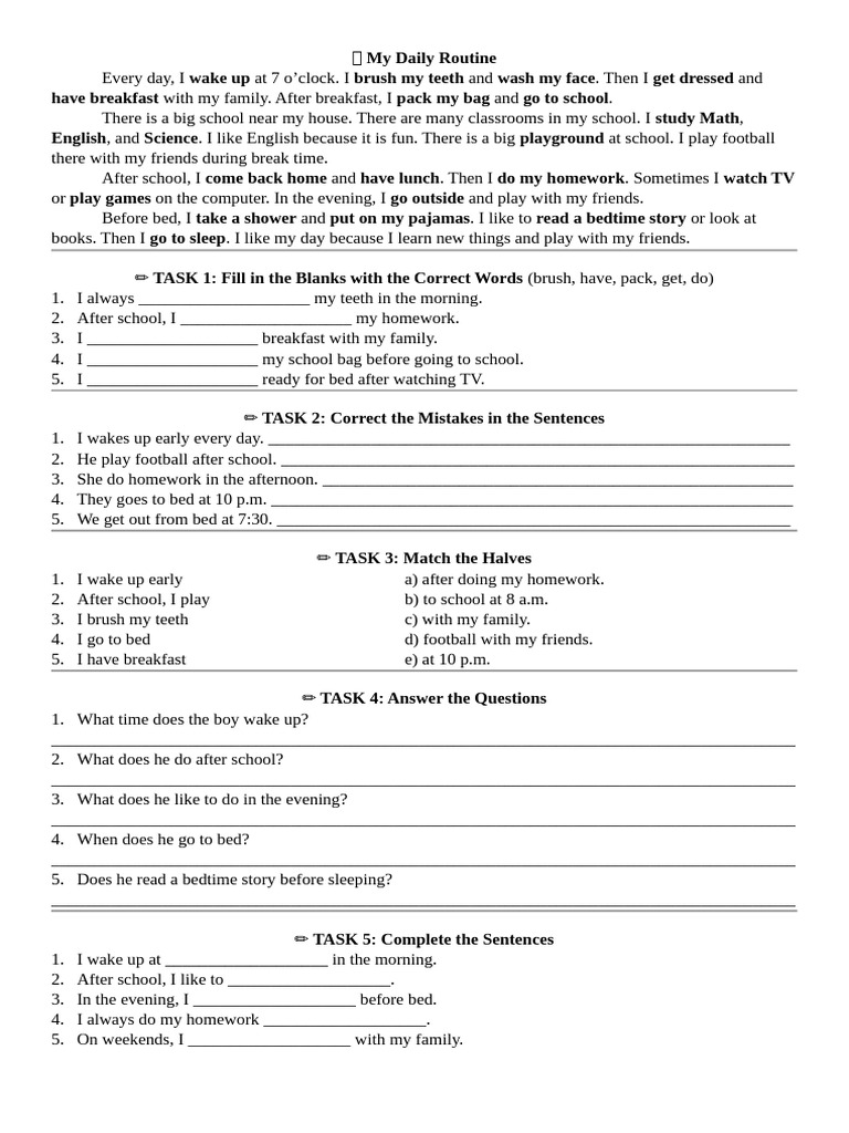 Daily Routine for Kids | PDF
