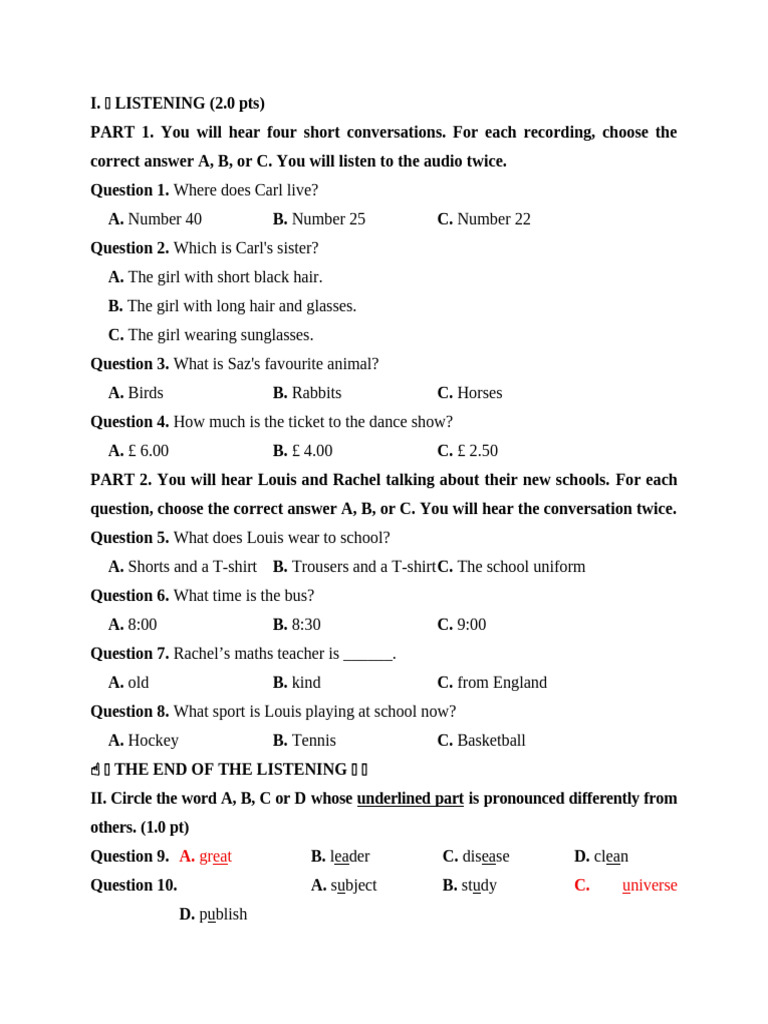 Listening Comprehension Practice Test | PDF | Vitamin