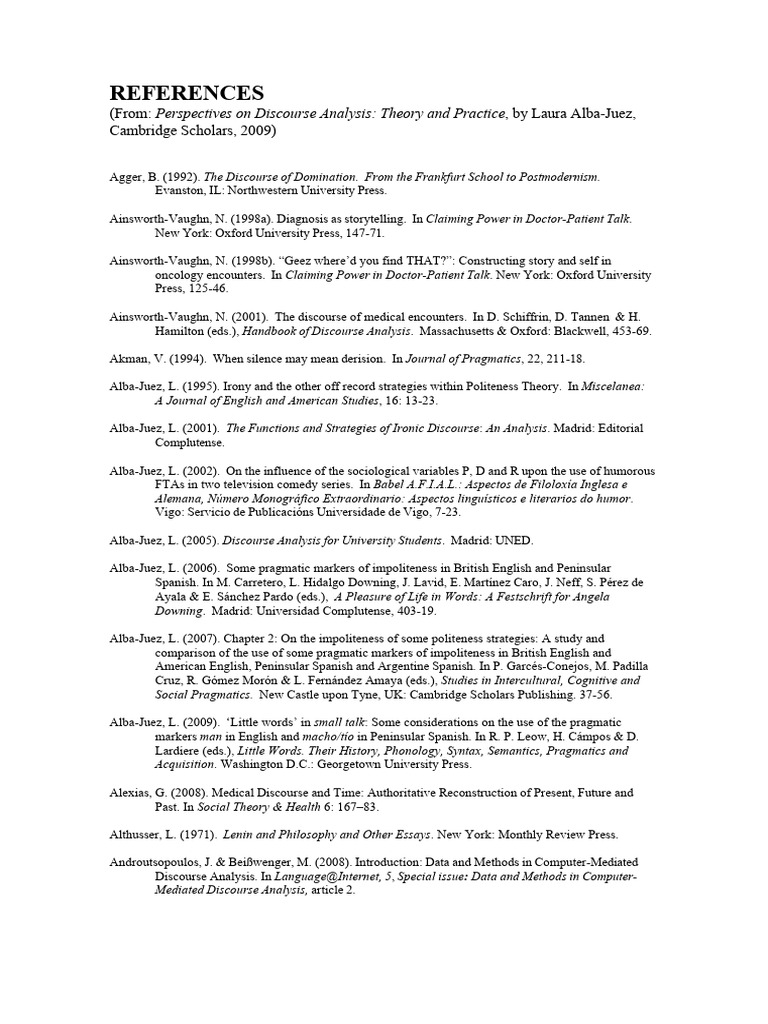 Discourse Analysis References List | PDF | Linguistics | Discourse