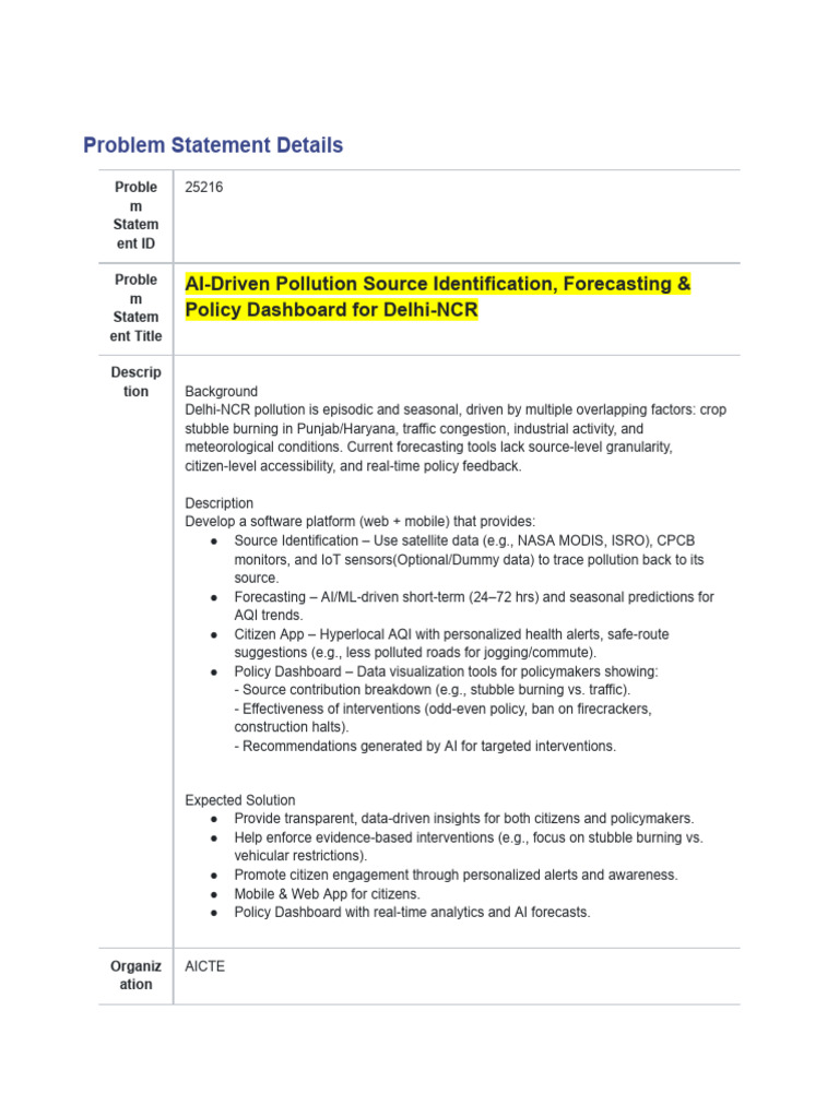 Problem Statement Details | PDF