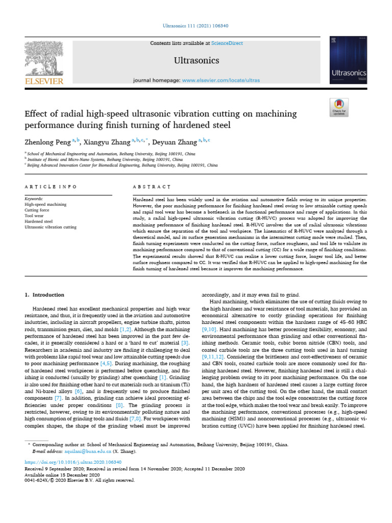 Effect of Radial High-Speed Ultrasonic Vibration Cutting On Machining ...