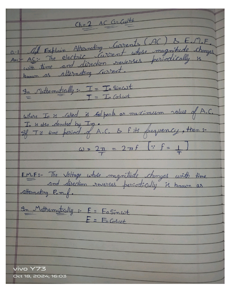 AC Circuits Complete CH Handwritten Note | PDF