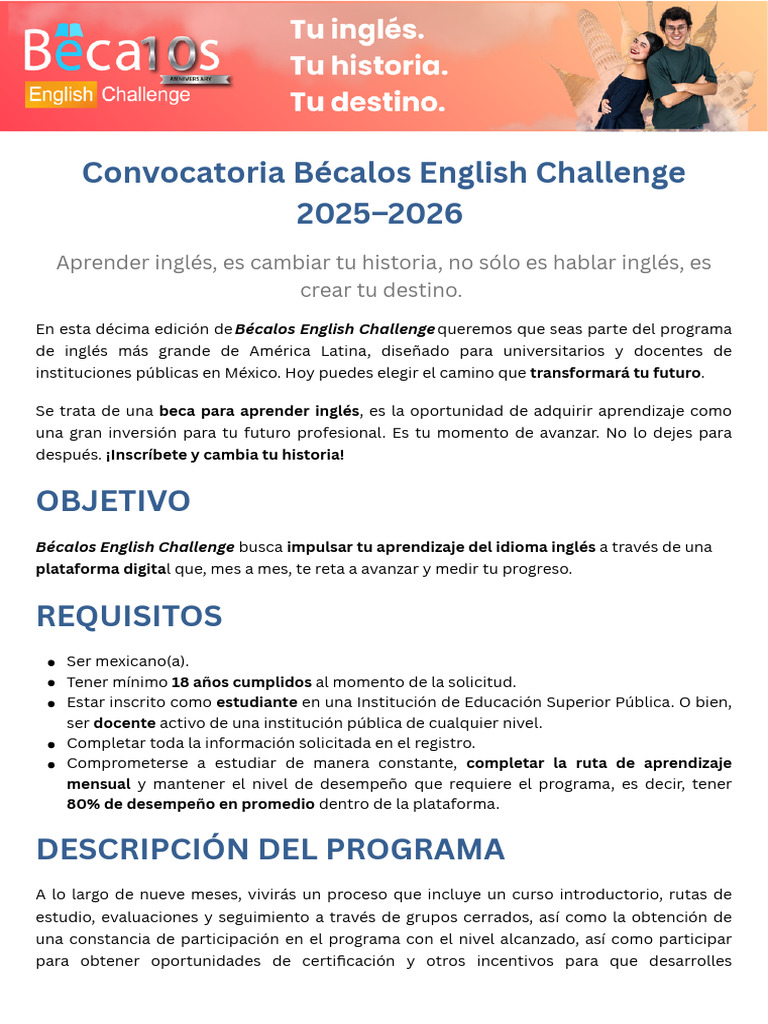 Convocatoria Bécalos English Challenge 2025 | PDF