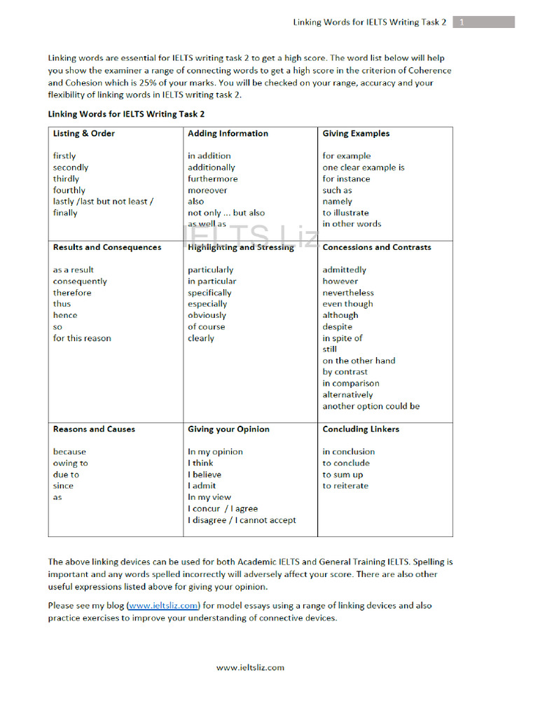 2 Linking Words For IELTS Writing 240730 101103 | PDF