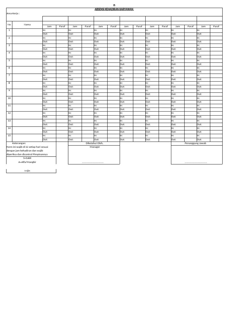 Formulir Absensi Karyawan Harian | PDF