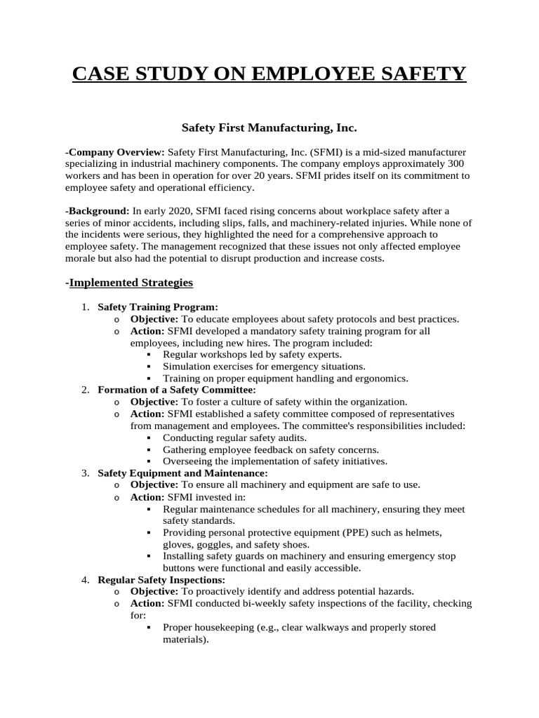 Employee Safety Case Study: SFMI Insights | PDF | Occupational Safety ...
