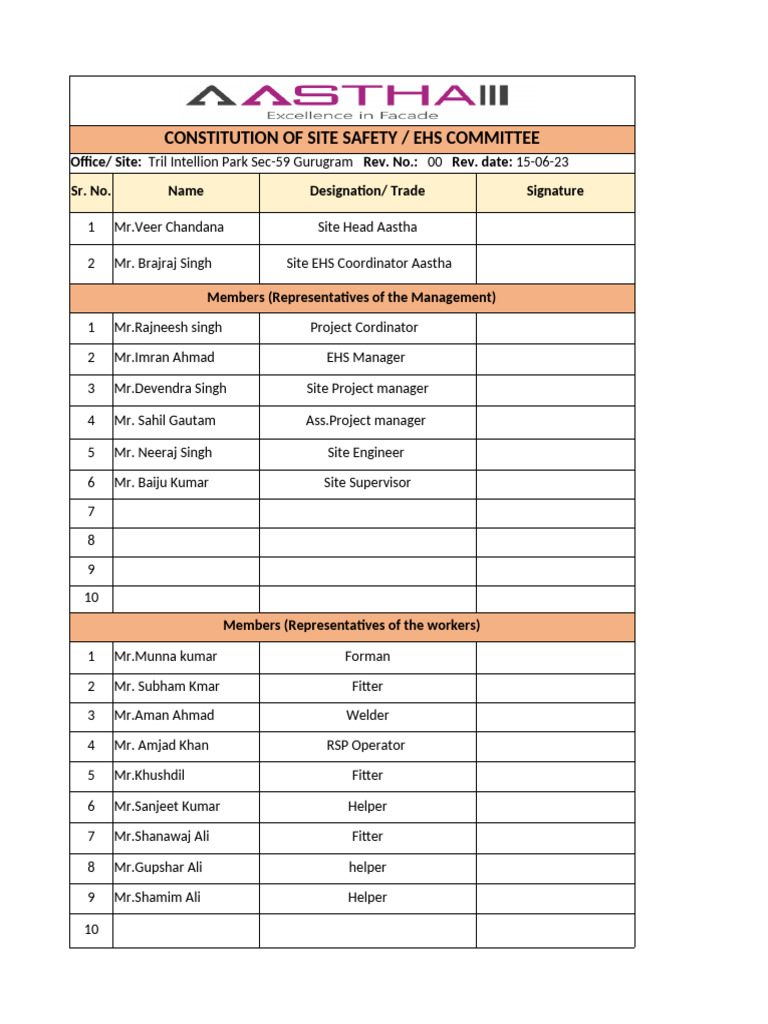 EHS Committee Constitution - Aastha Site | PDF