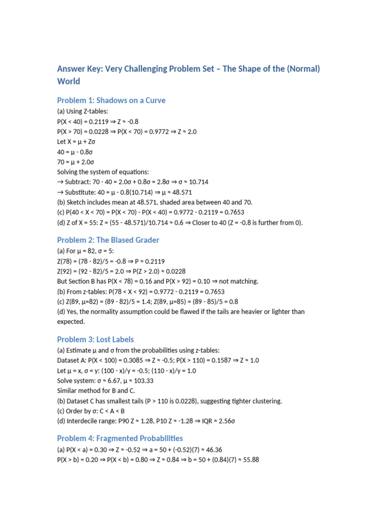 Very Challenging Normal Distribution Answer Key | PDF | Statistical ...