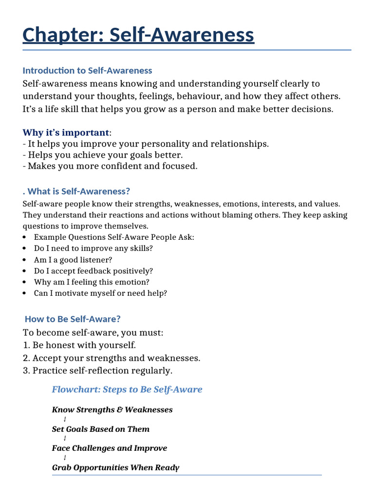Self-Awareness Class10 Simplified | PDF