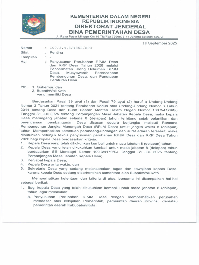 Perubahan RPJM dan RKP Desa 2026 | PDF